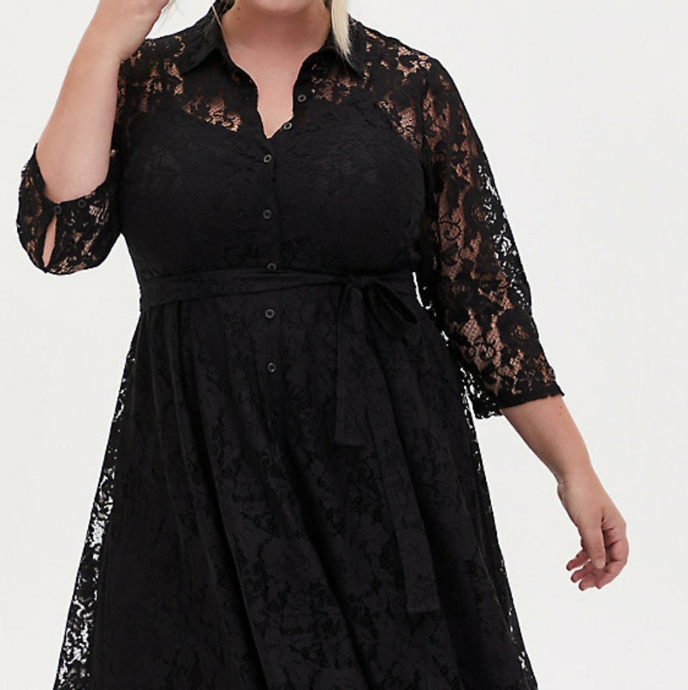 Torrid Black Lace Self Tie Shirt Dress